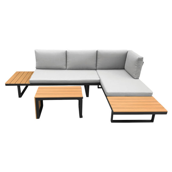 Outdoor Deep Seat Lounger, Love Seat & Coffee Table -  Black & Teak