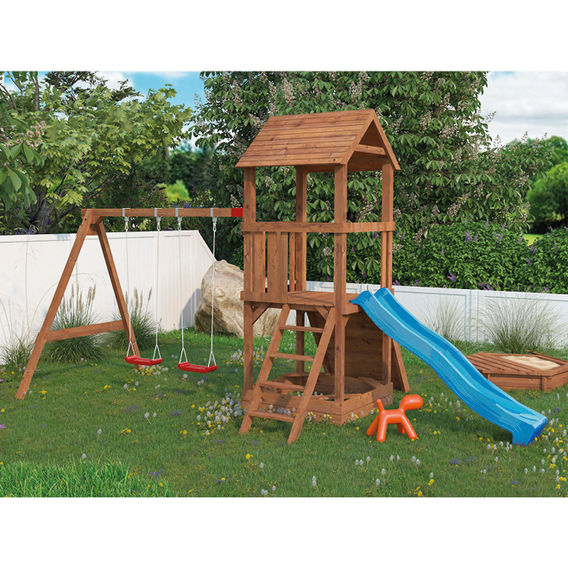 Kids Wooden Playground Set with Slide & Climbing Wall