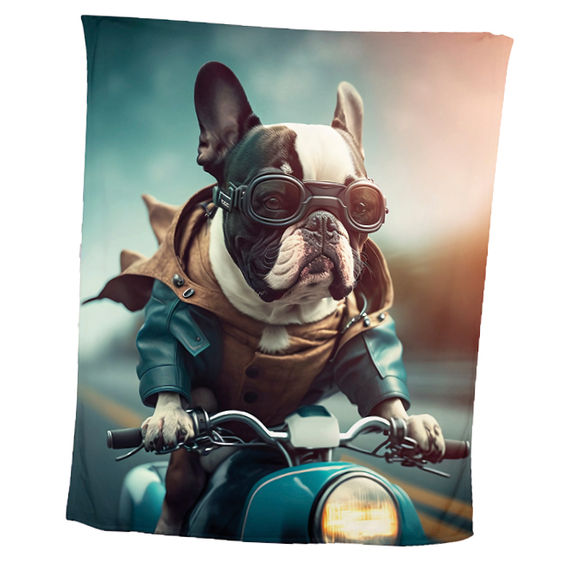 Animal Print Fleece Blanket - Dog on Bike