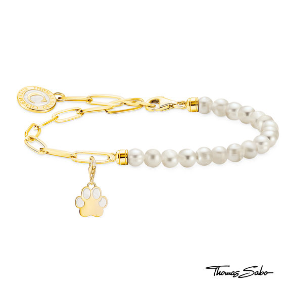 TS Pearl Link Bracelet with Paw Print Charm