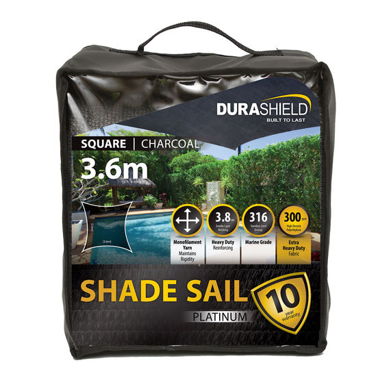 Durashield Shade Sail Platinum 3.6m Square -  Charcoal