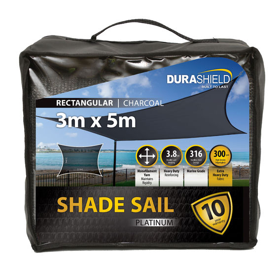 Durashield Shade Sail Platinum 3m x 5m Rectangle - Charcoal