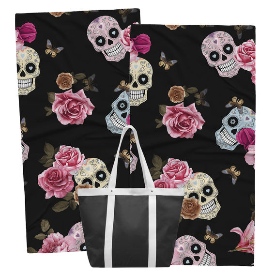 Beach Towel and Tote Pack - Day of the Dead