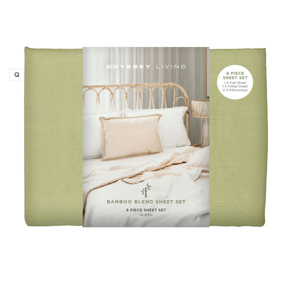 Bamboo Blend 6pc Sheet Set 4 Colours, 3 Sizes  - Olive Queen