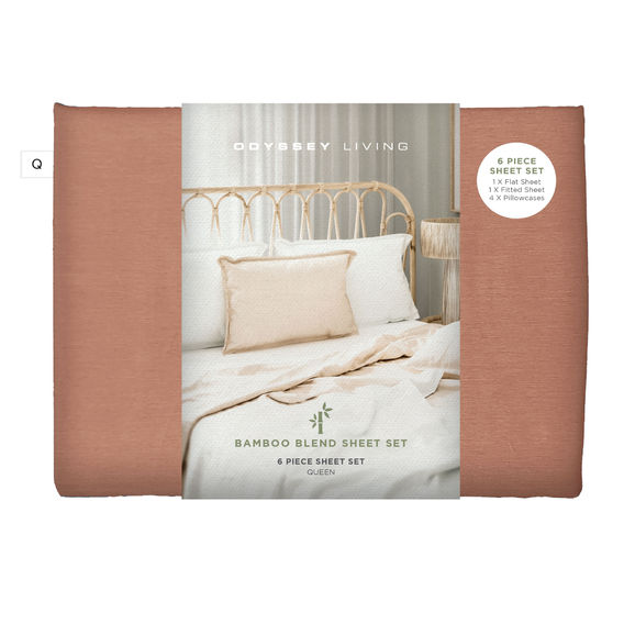 Bamboo Blend 6pc Sheet Set 4 Colours, 3 Sizes  - Clay Mist Queen