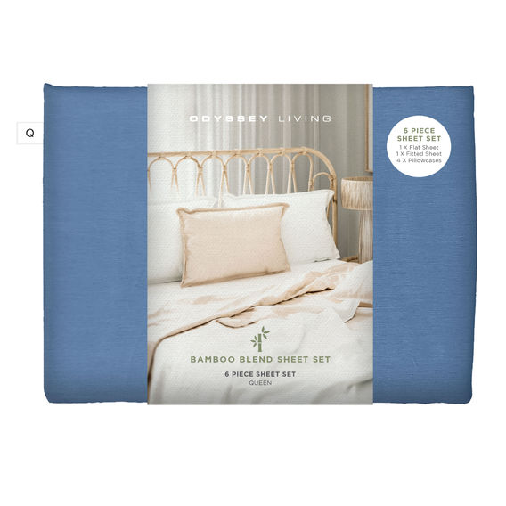 Bamboo Blend 6pc Sheet Set 4 Colours, 3 Sizes  - Sterling Blue King