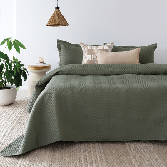 Herringbone Embossed Coverlet Set - Moss S/D