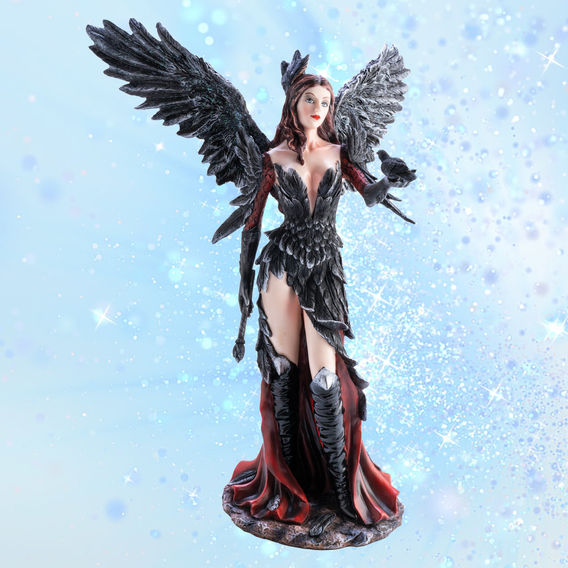 Dark Angel With Crow Figurine
