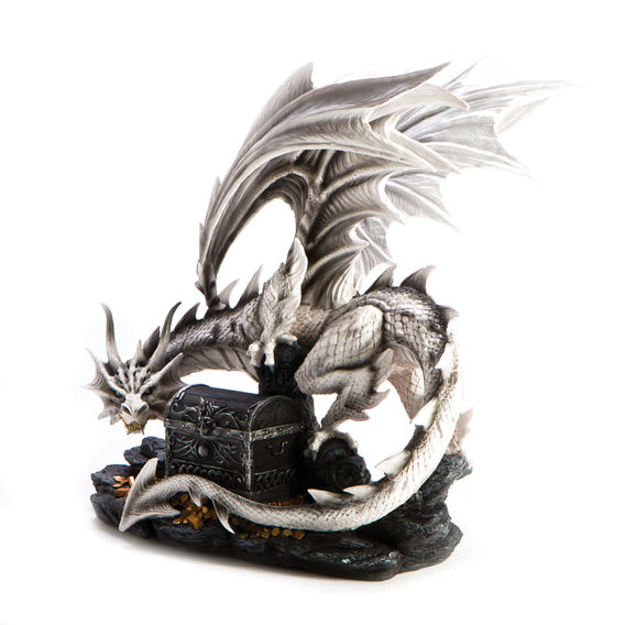 Large White Dragon Figurine Guarding Trinket Box