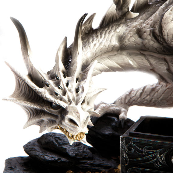 Large White Dragon Figurine Guarding Trinket Box