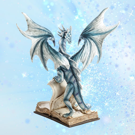 Large Blue Dragon On An Open Ancient Book Figurine