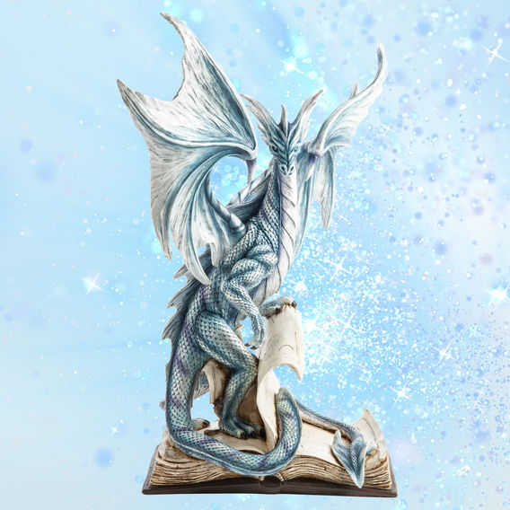 Large Blue Dragon On An Open Ancient Book Figurine