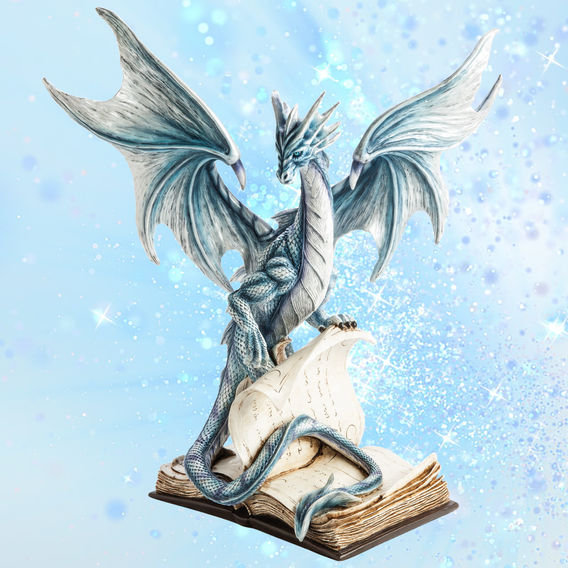 Large Blue Dragon On An Open Ancient Book Figurine