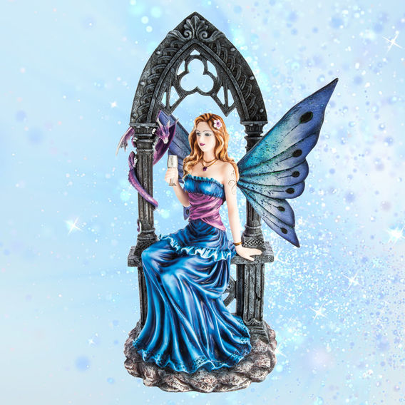 Fairy In Blue Dress Under Stone Arch Figurine