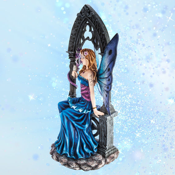 Fairy In Blue Dress Under Stone Arch Figurine