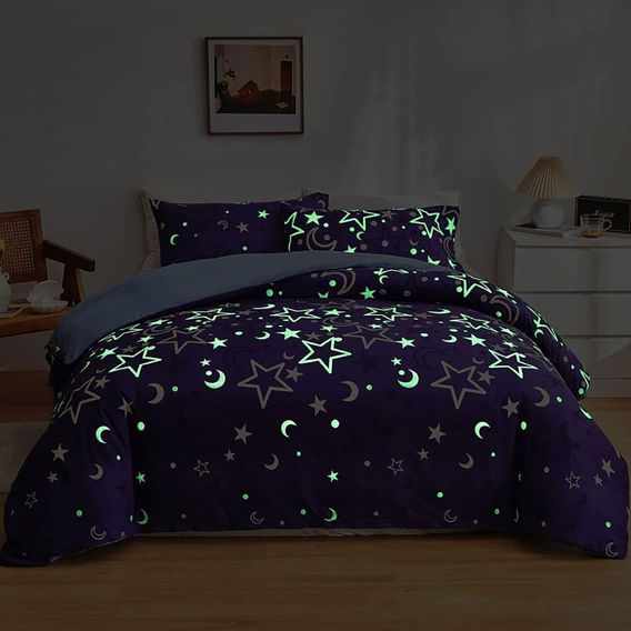 Kids Glow In The Dark Quilt Cover Bundle Night Sky - Single