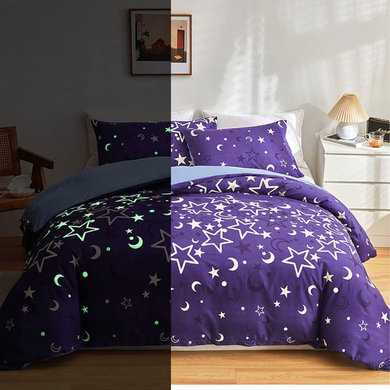 Kids Glow In The Dark Quilt Cover Bundle Night Sky - Single