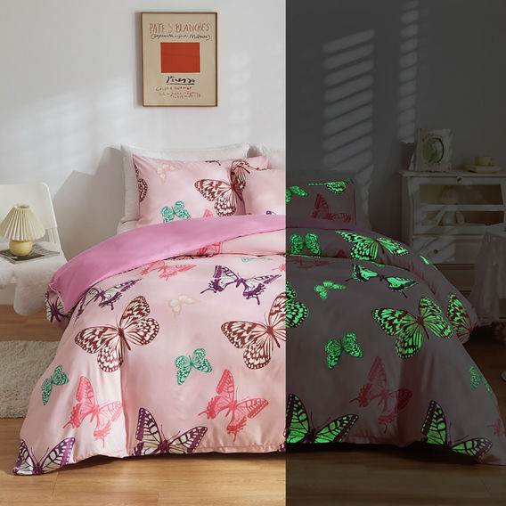 Kids Glow In The Dark Quilt Cover Bundle Butterfly's - Single