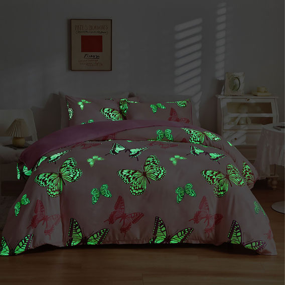 Kids Glow In The Dark Quilt Cover Bundle Butterfly's - Double