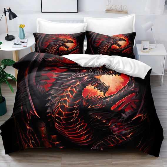 Fire Dragon Printed Quilt Cover Set - Double