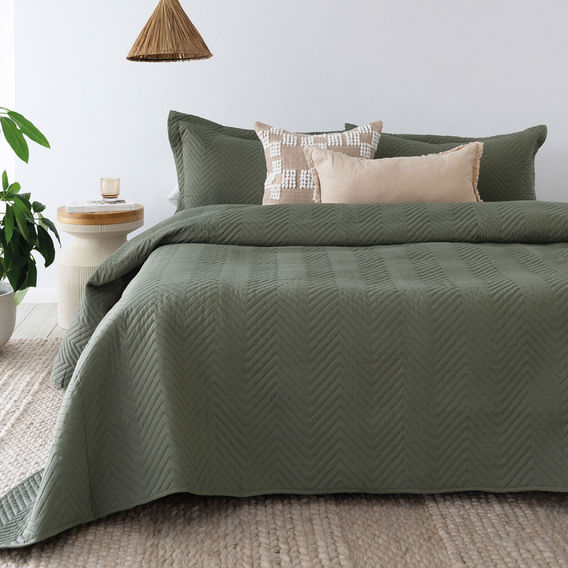 Herringbone Embossed Coverlet Set - Moss S/D