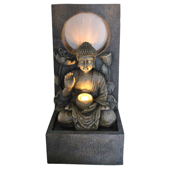 Tranquil Buddha Waterfall Halo Fountain with Light