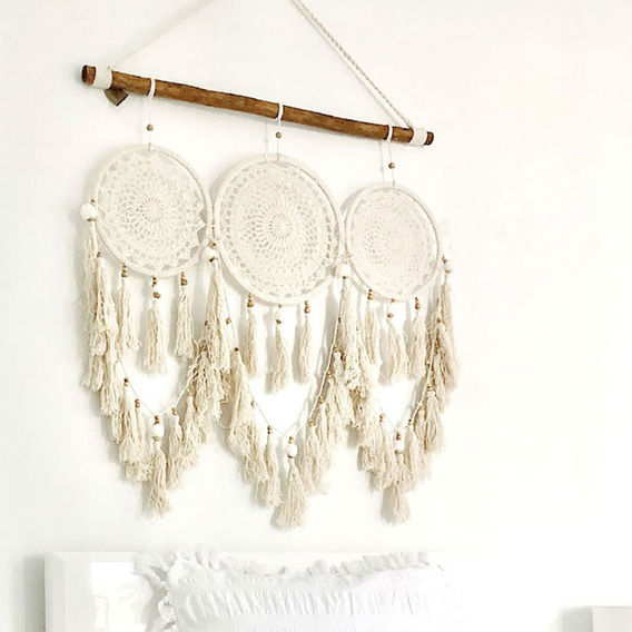 Boho Driftwood & Macrame Triple Dream Catcher