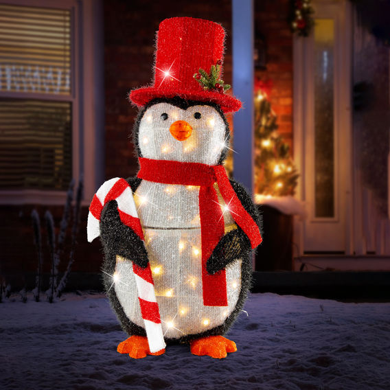 Festive Magic LED Tinsel Penguin W/Top Hat