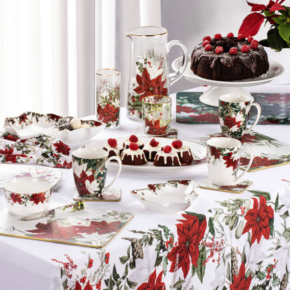 Poinsettia White Platter Bundle