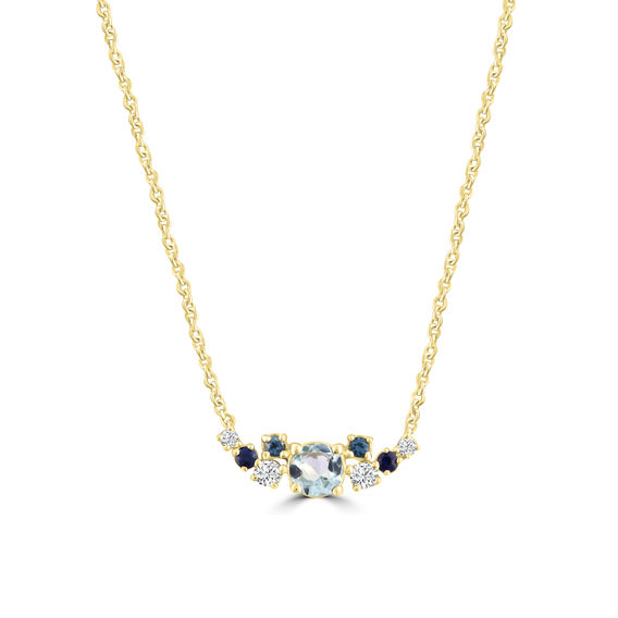 9K YG Diamond & Aquamarine Pendant Necklace