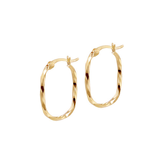 9K Yellow Gold Twist Oval Hoop Earrings