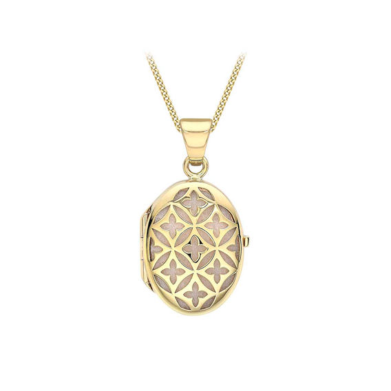 9K YG Oval Lattice Locket