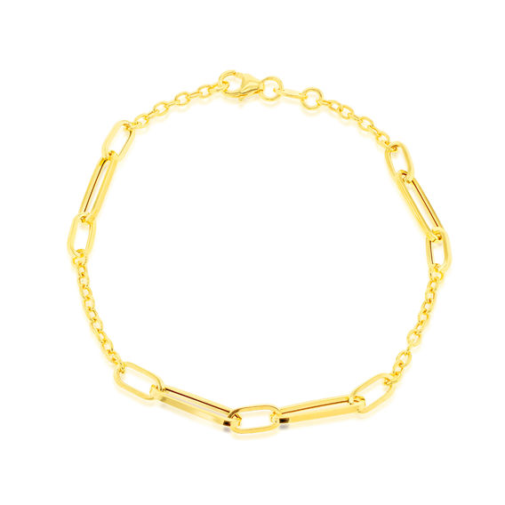 9K YG Long Open Link Station Bracelet 19cm