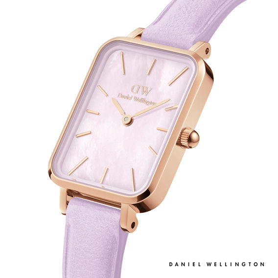 Quadro Lavender Rose Gold Leather Watch