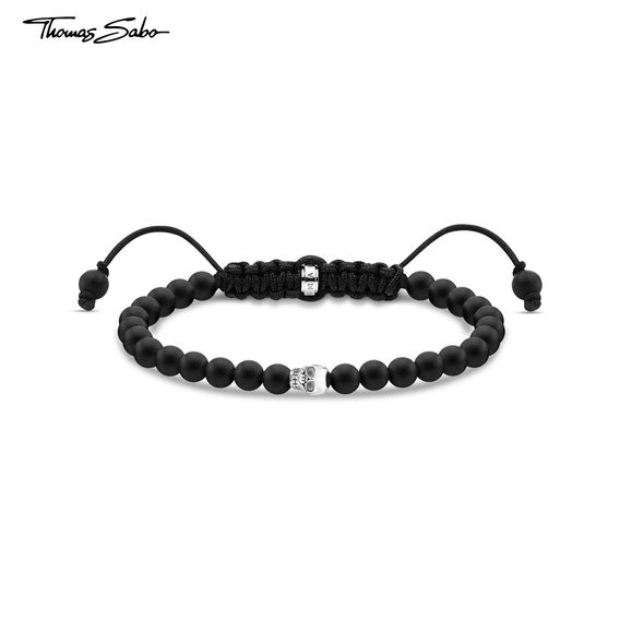 TS Skull Bracelet with Obsidian Beads