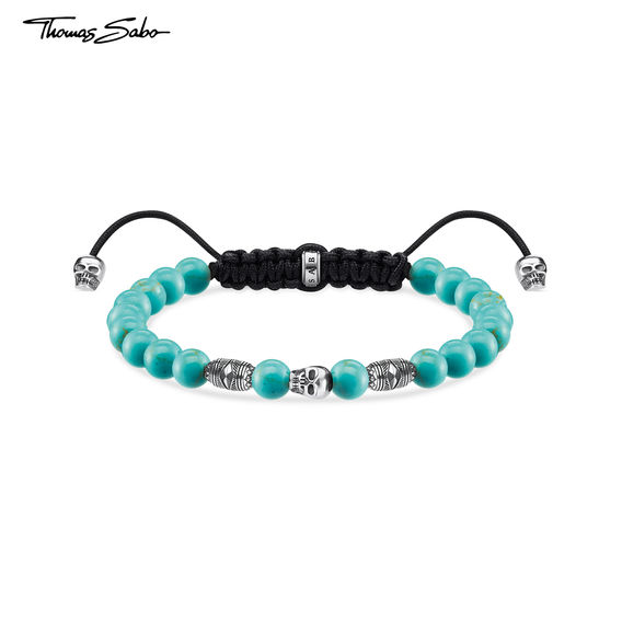 TS Skull Bracelet with Turquoise Beads