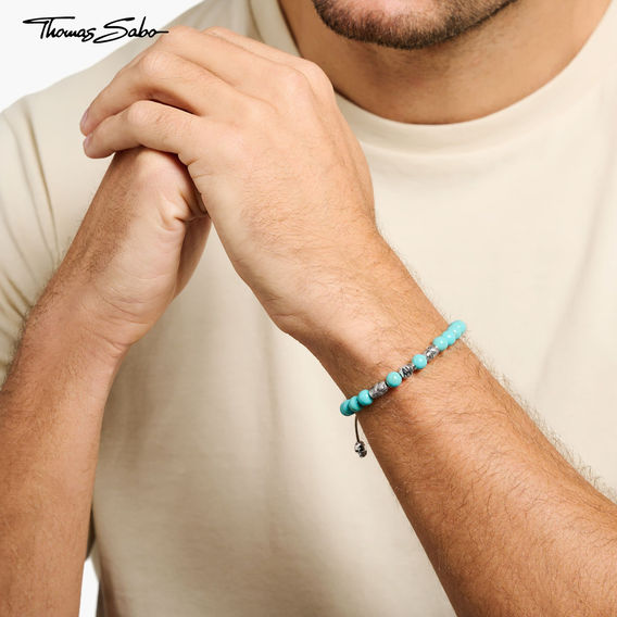 TS Skull Bracelet with Turquoise Beads