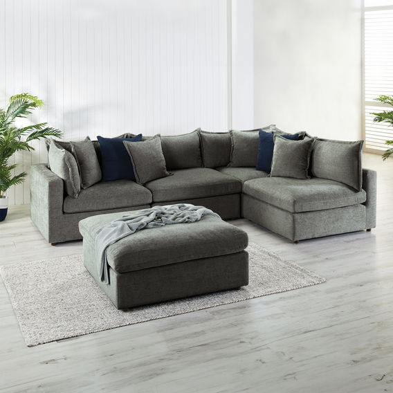 Carolina Modular Lounge with Ottoman in Pewter