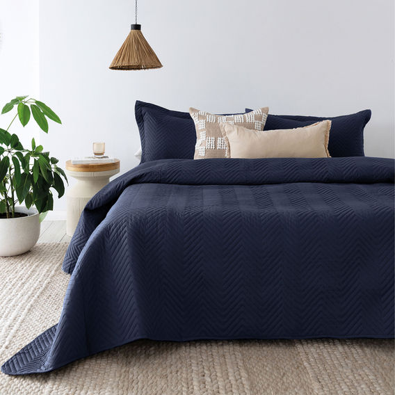 Bambury Embossed Coverlet Set in Navy - S/D