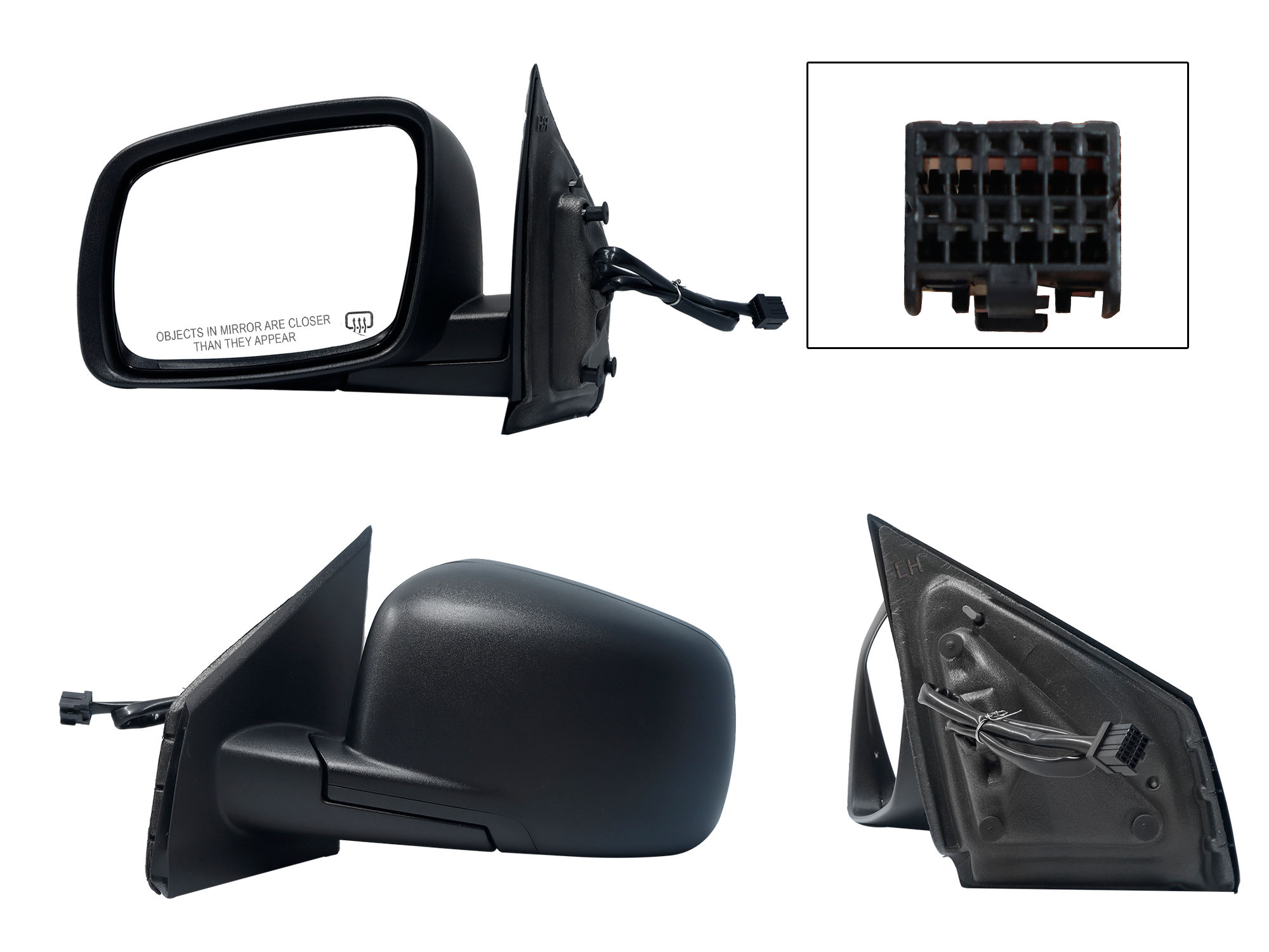 Espejo Izquierdo Chrysler / Dodge Journey 2009-2020 5 Pines Con Desempañante Eléctrico Negro Poroso