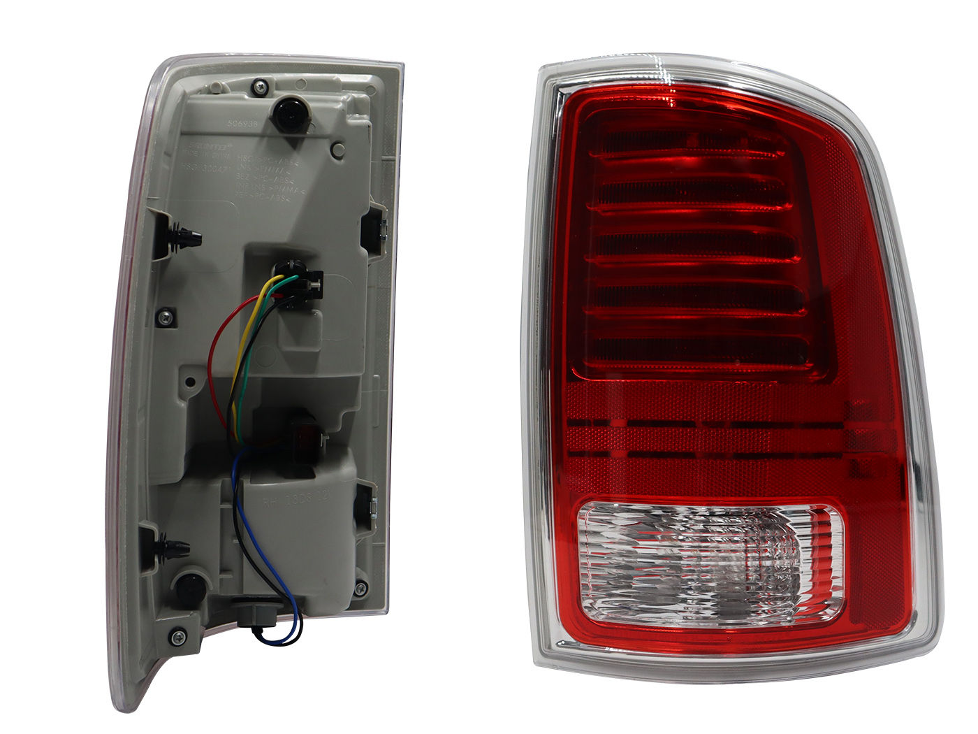 Calavera Derecha Chrysler / Dodge RAM 1500/2500 2013-2018 Con Arnés Con Led Filo Cromado Rojo Blanco