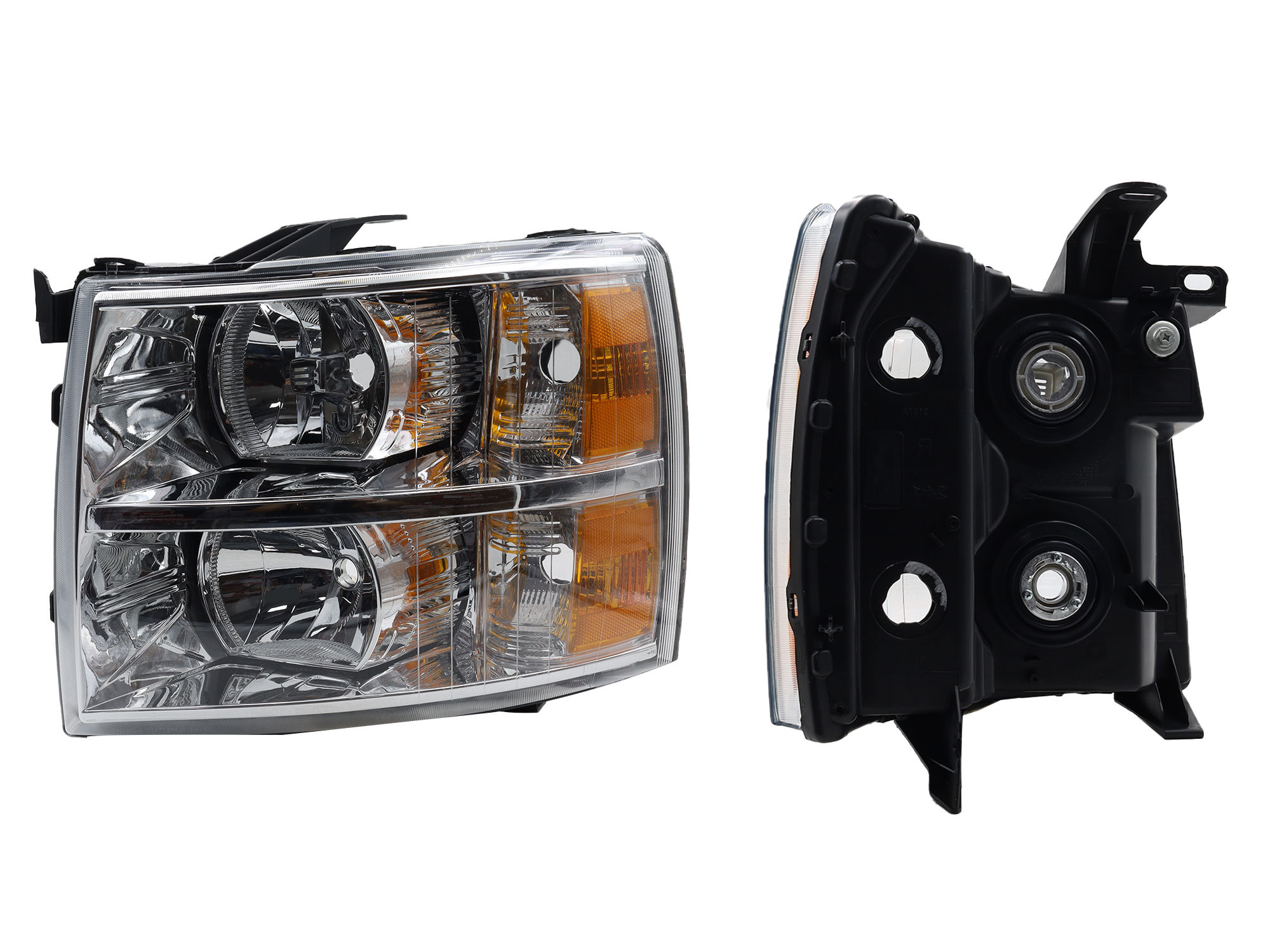 Faro Izquierdo Chevrolet SILVERADO 1500/2500 2007-2013 Con Mica Ámbar Fondo Cromado
