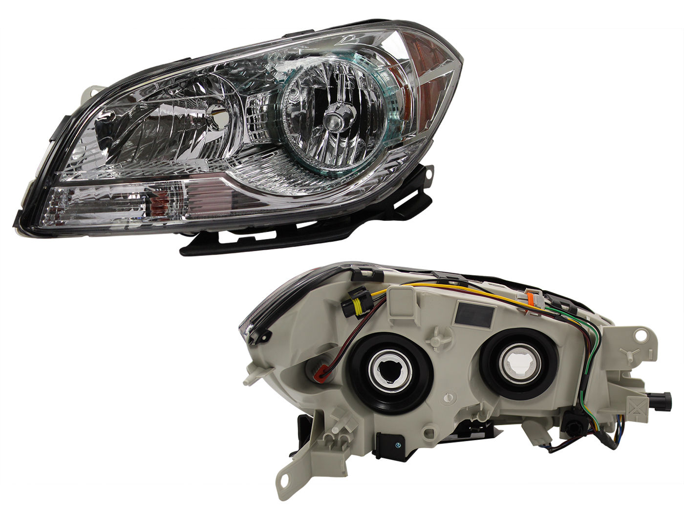 Faro Izquierdo Chevrolet MALIBU 2008-2012 Con Mica Ámbar Fondo Cromado