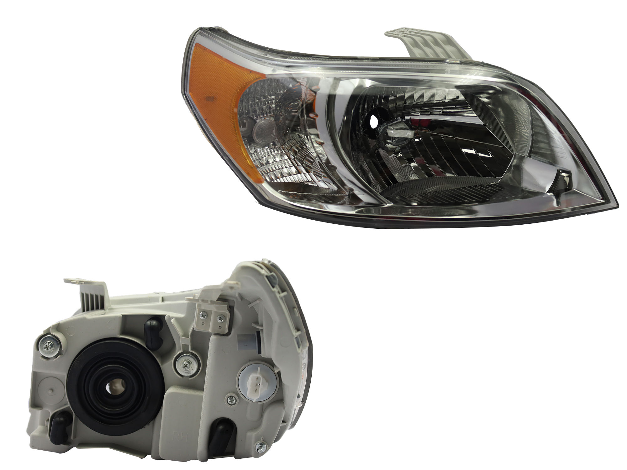 Faro Derecho Chevrolet AVEO 2012-2017 Con Mica Ámbar Fondo Cromado