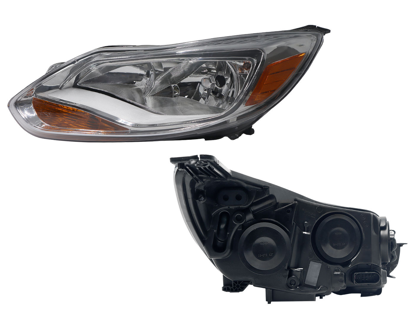 Faro Izquierdo Ford FOCUS 4 Puertas 2012-2014 Con Mica Ámbar Fondo Cromado