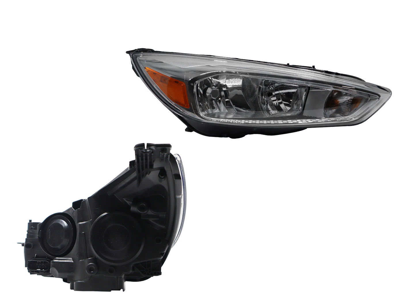 Faro Derecho Ford FOCUS 4 Puertas 2015-2018 Con Mica Ámbar Fondo Cromado