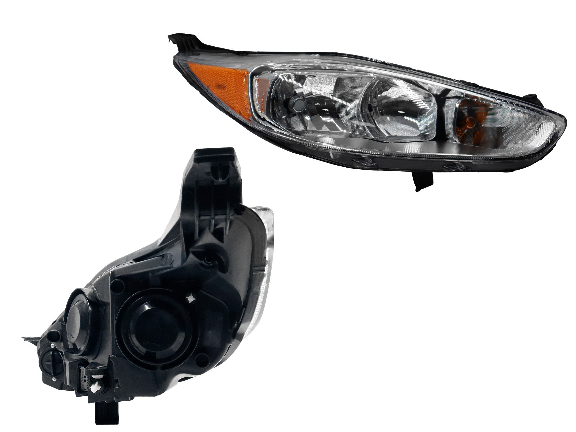 Faro Derecho Ford FIESTA 4 Puertas 2014-2019 Con Mica Ámbar Fondo Cromado