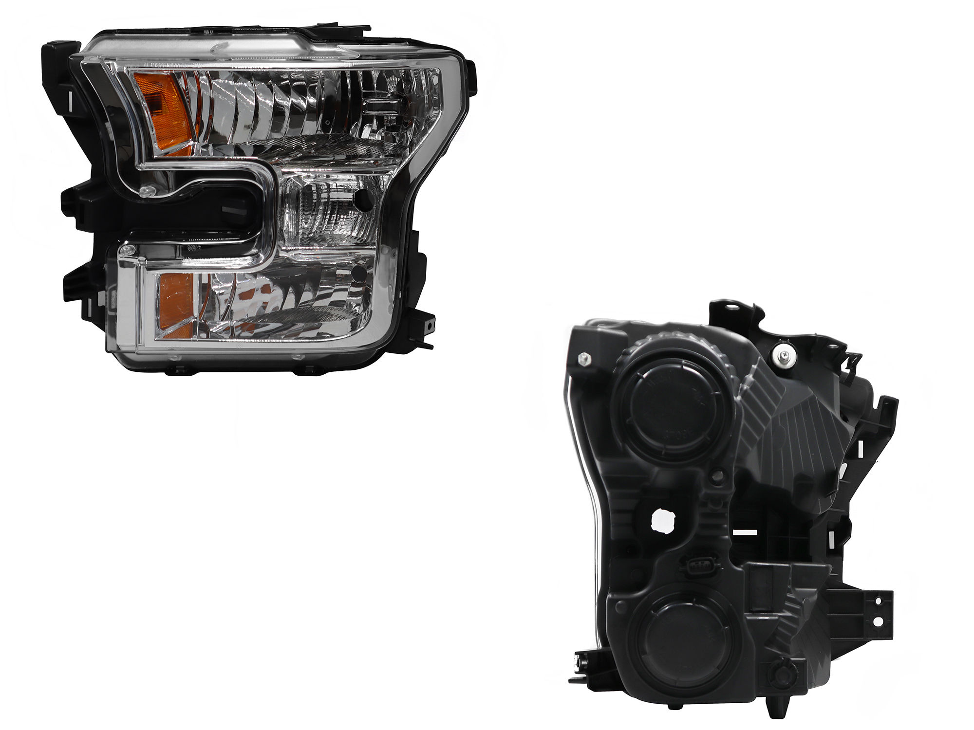 Faro Izquierdo Ford F-150 2015-2017 Con Mica Ámbar Fondo Cromado