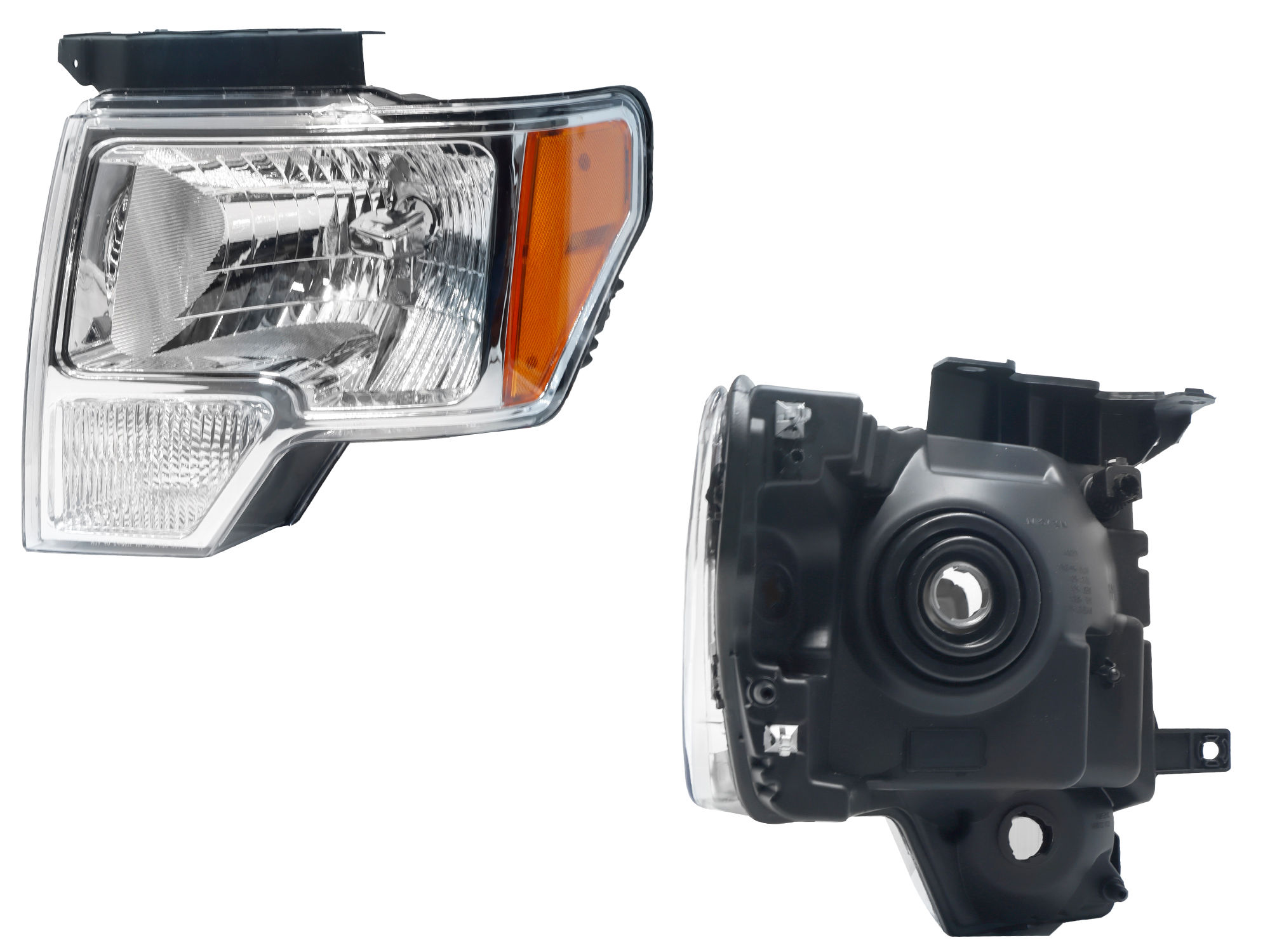Faro Izquierdo Ford F-150 2009-2014 Con Mica Ámbar Fondo Cromado