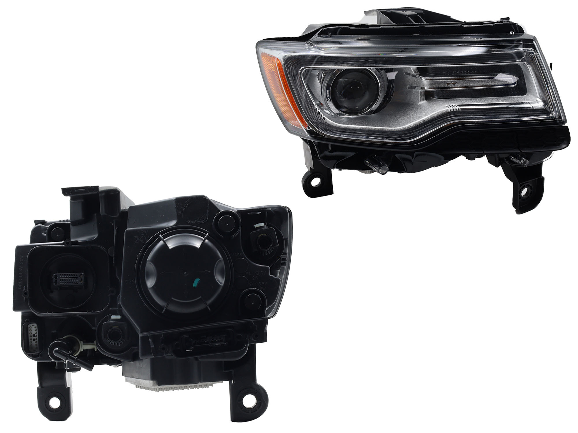 Faro Derecho Chrysler / Dodge GRAND CHEROKEE V8 2014-2016 Con Lupa Con Mica Ámbar Fondo Cromado